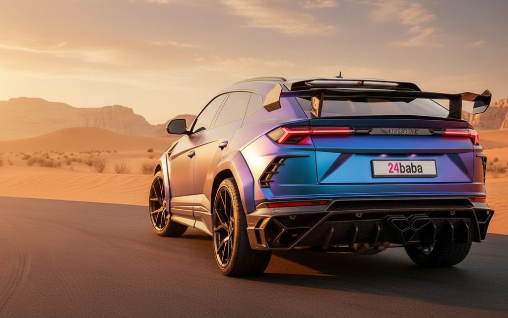 Lamborghini Urus 2025 Blue rear view showing taillights – rental in Dubai