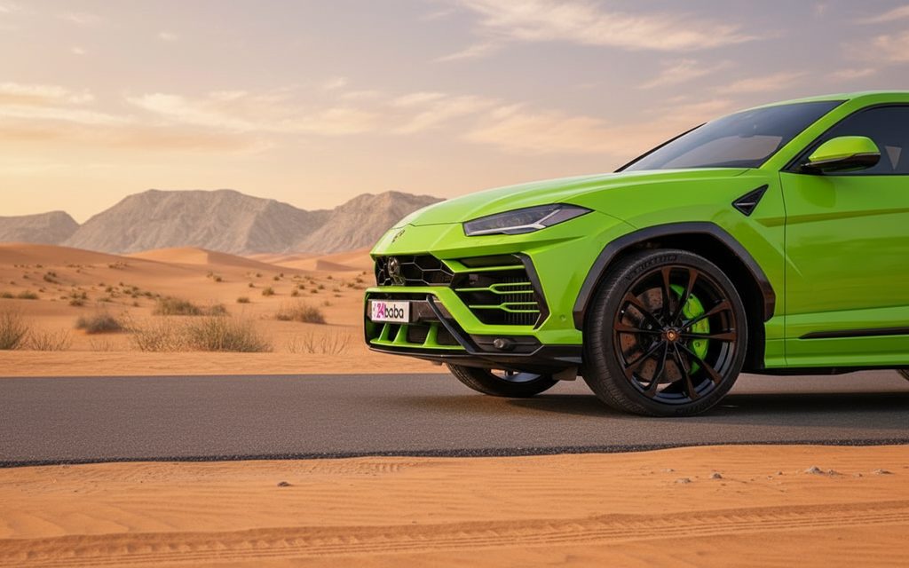 Lamborghini Urus 2021 Green front view with headlights – rental in Dubai