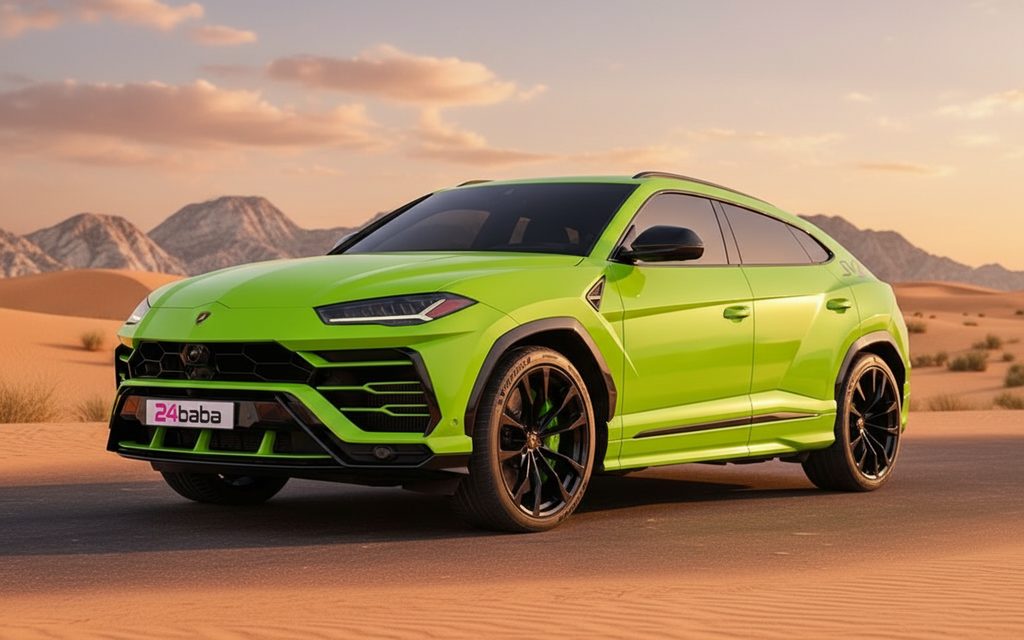 Lamborghini Urus 2021 Green front view with headlights – rental in Dubai