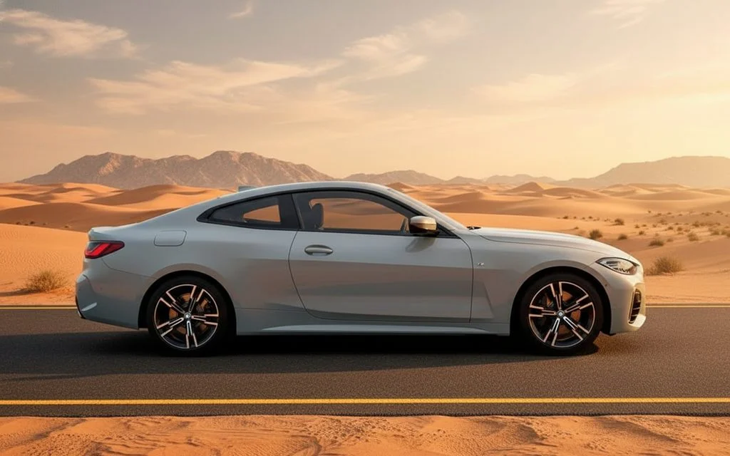 Bmw 420 2024 Blue side profile – rental in Dubai