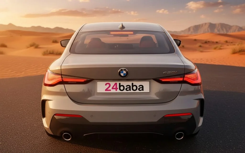 Bmw 420 2024 Blue rear view showing taillights – rental in Dubai