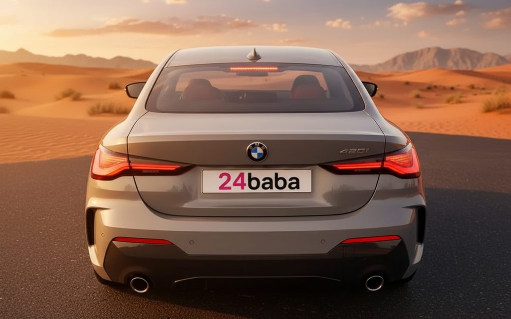 Bmw 420 2024 Blue rear view showing taillights – rental in Dubai