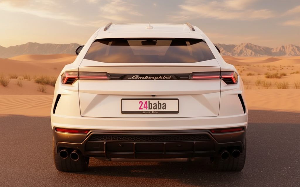Lamborghini Urus 2022 White rear view showing taillights – rental in Dubai