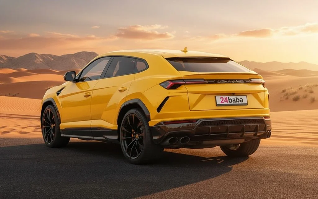 Lamborghini Urus 2022 Yellow rear view showing taillights – rental in Dubai