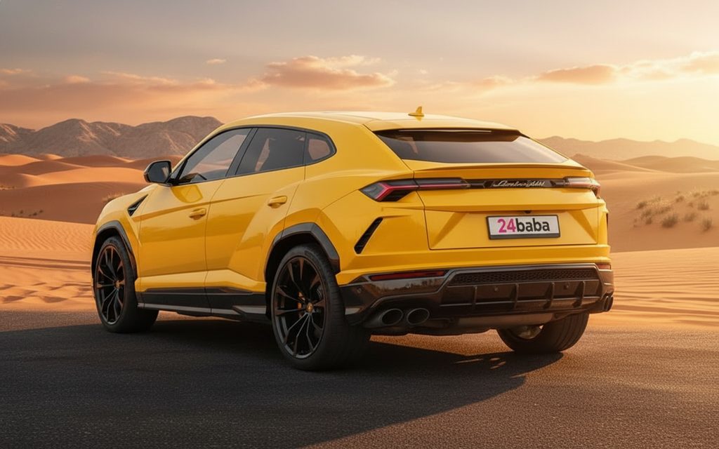 Lamborghini Urus 2022 Yellow rear view showing taillights – rental in Dubai