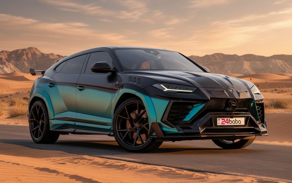 Lamborghini Urus 2022 Blue front view with headlights – rental in Dubai