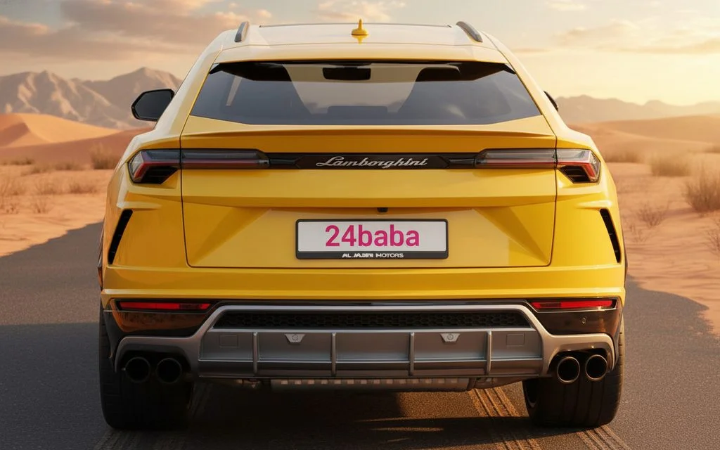 Lamborghini Urus 2023 Yellow rear view showing taillights – rental in Dubai