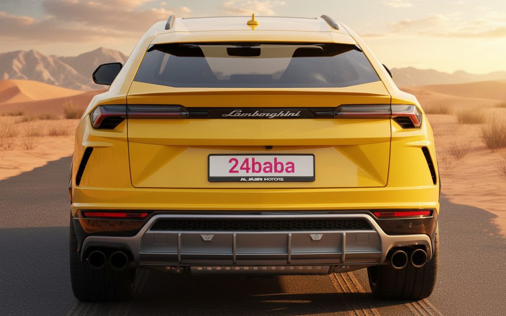 Lamborghini Urus 2023 Yellow rear view showing taillights – rental in Dubai