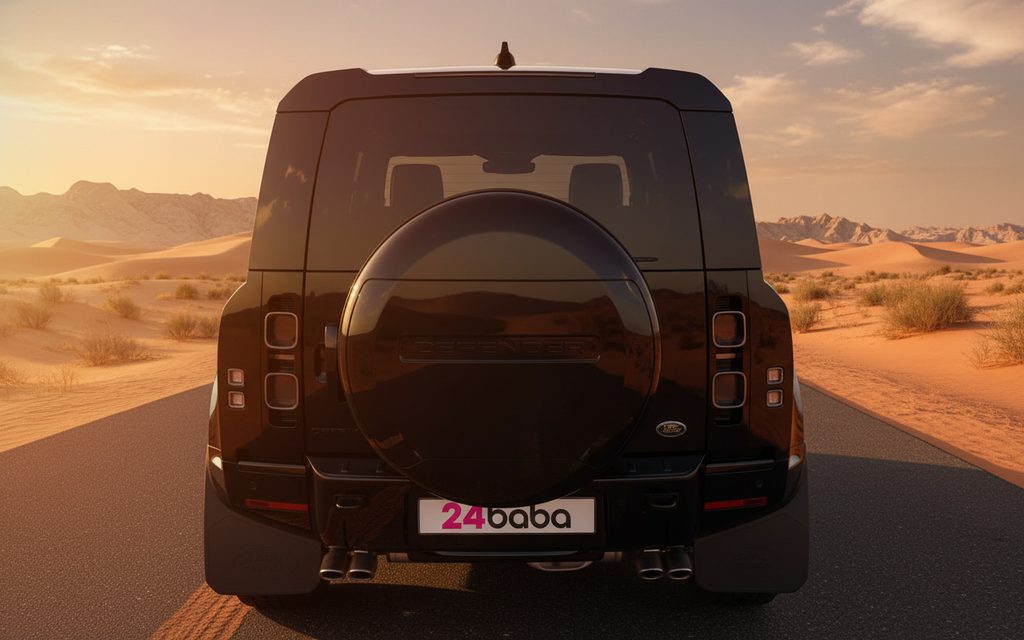 LandRover Defender 2023 Black rear view showing taillights