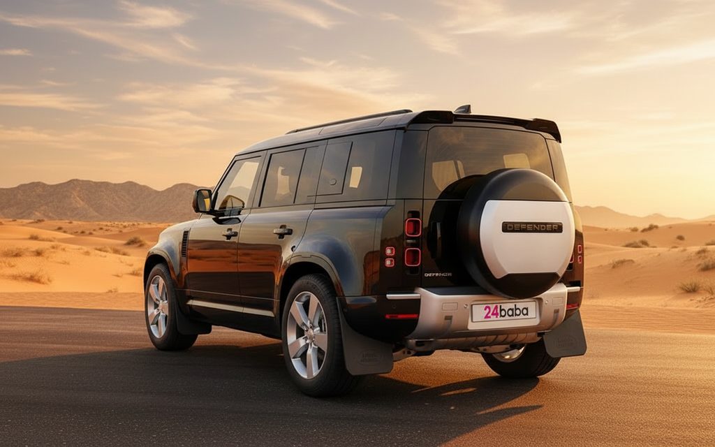 LandRover Defender 2023 Black front view with headlights