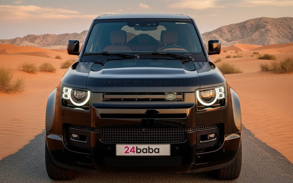 LandRover Defender 2024 Black front view with headlights