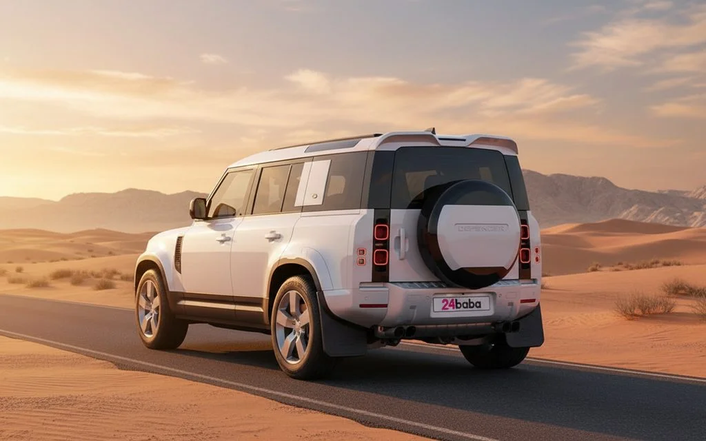LandRover Defender 2025 White rear view showing taillights