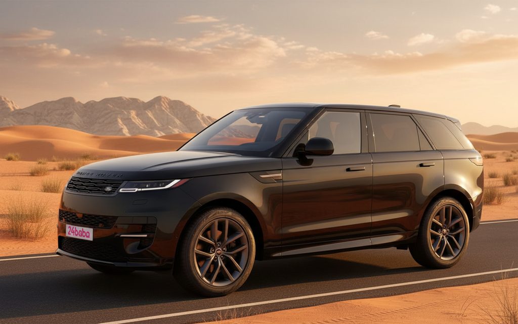 LandRover RangeRoverSport 2023 Black front view with headlights – rental in Dubai