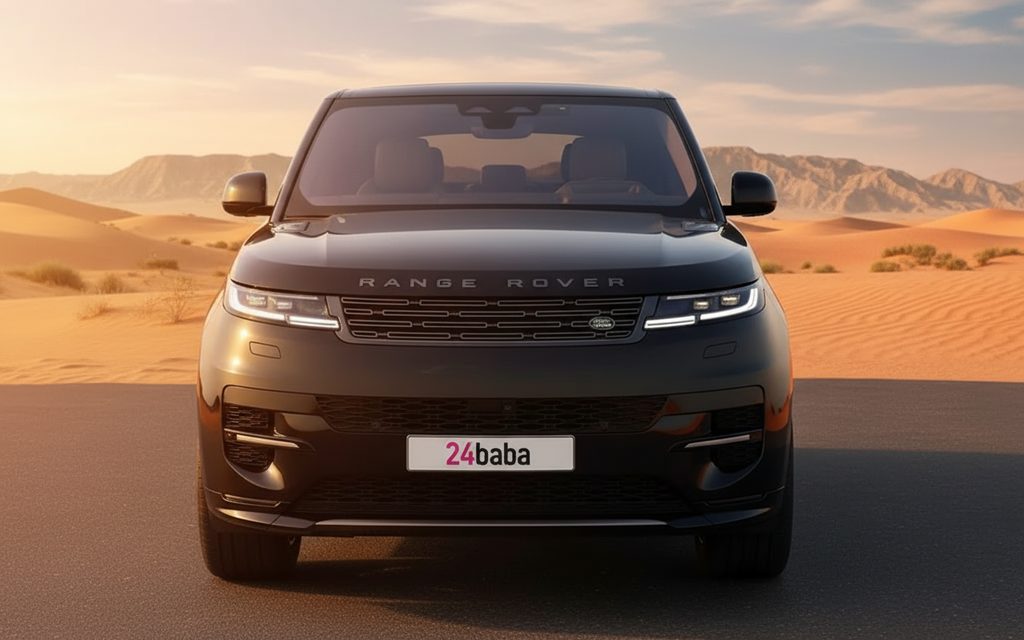 LandRover RangeRoverSport 2023 Black front view with headlights – rental in Dubai