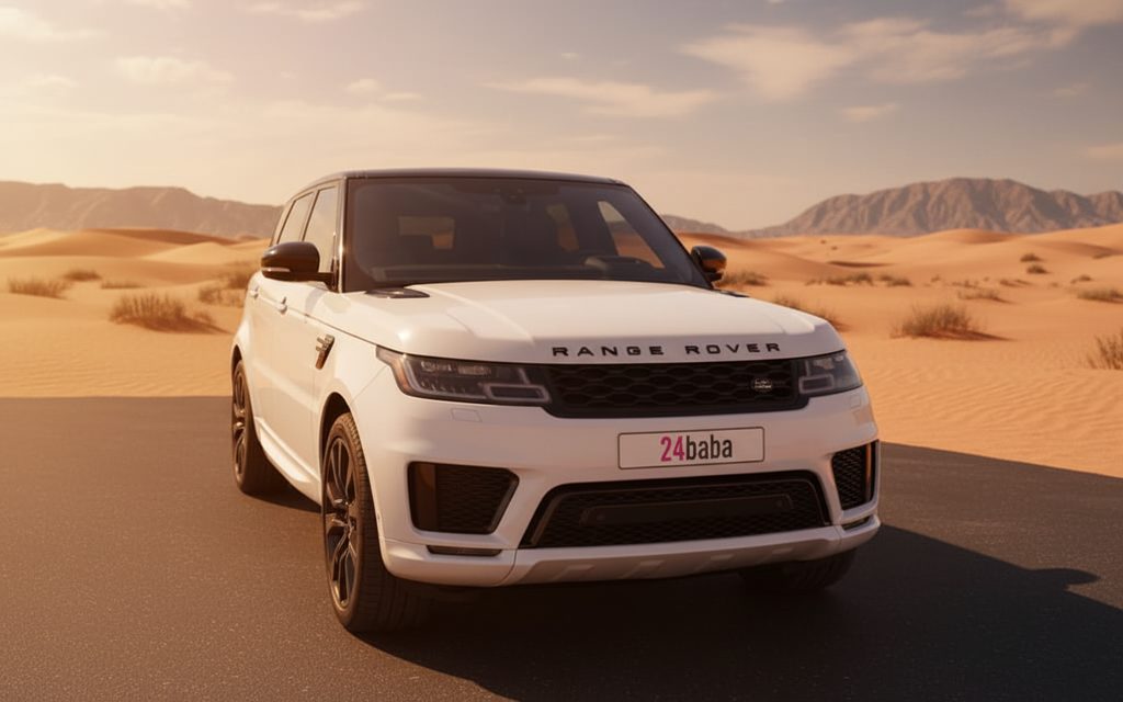 LandRover RangeRoverSport 2021 White front view with headlights – rental in Dubai