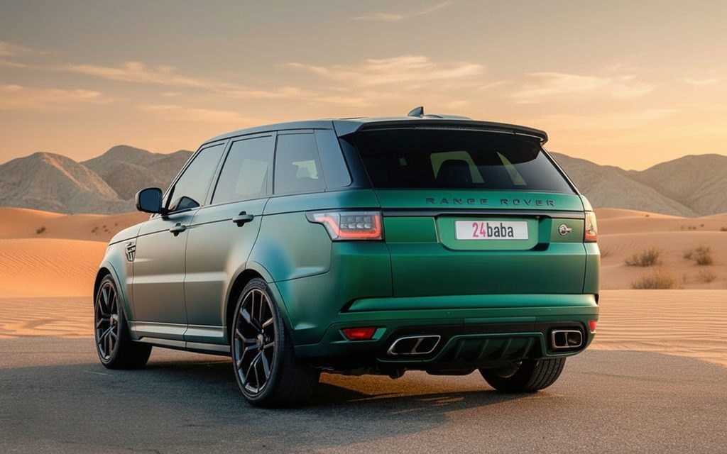 LandRover RangeRoverSvr 2022 Green rear view showing taillights – rental in Dubai