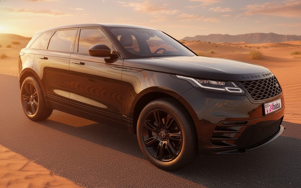 LandRover RangeRoverVelar 2020 Black front view with headlights – rental in Dubai