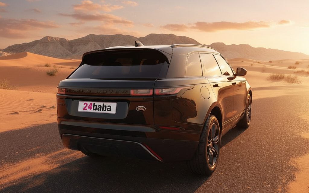 LandRover RangeRoverVelar 2023 Black rear view showing taillights – rental in Dubai