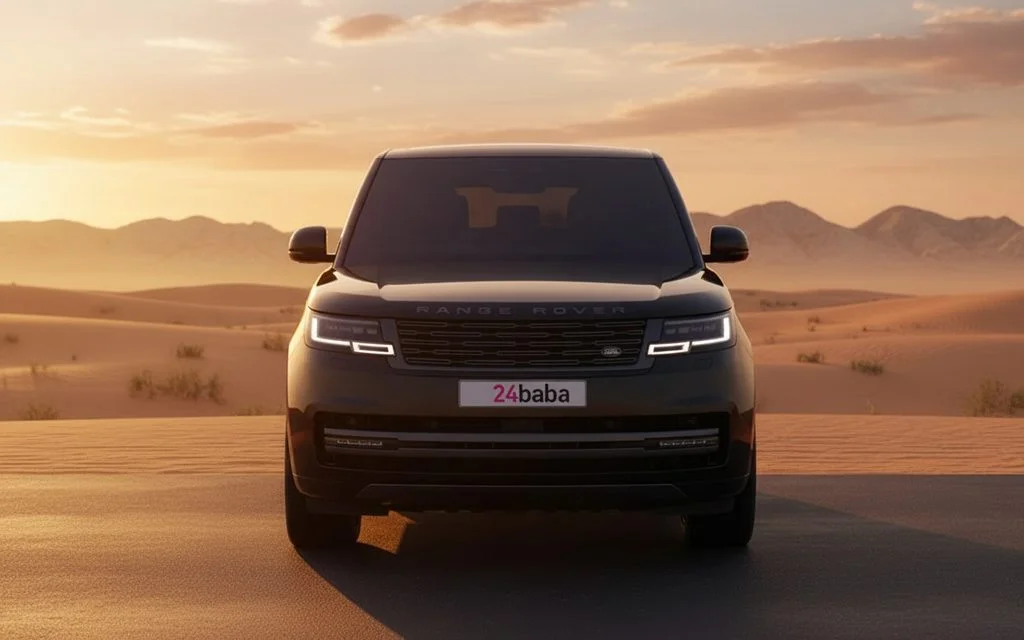 LandRover RangeRover 2022 Black front view with headlights – rental in Dubai