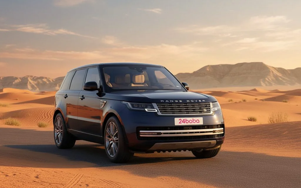 LandRover RangeRover 2023 Black front view with headlights – rental in Dubai
