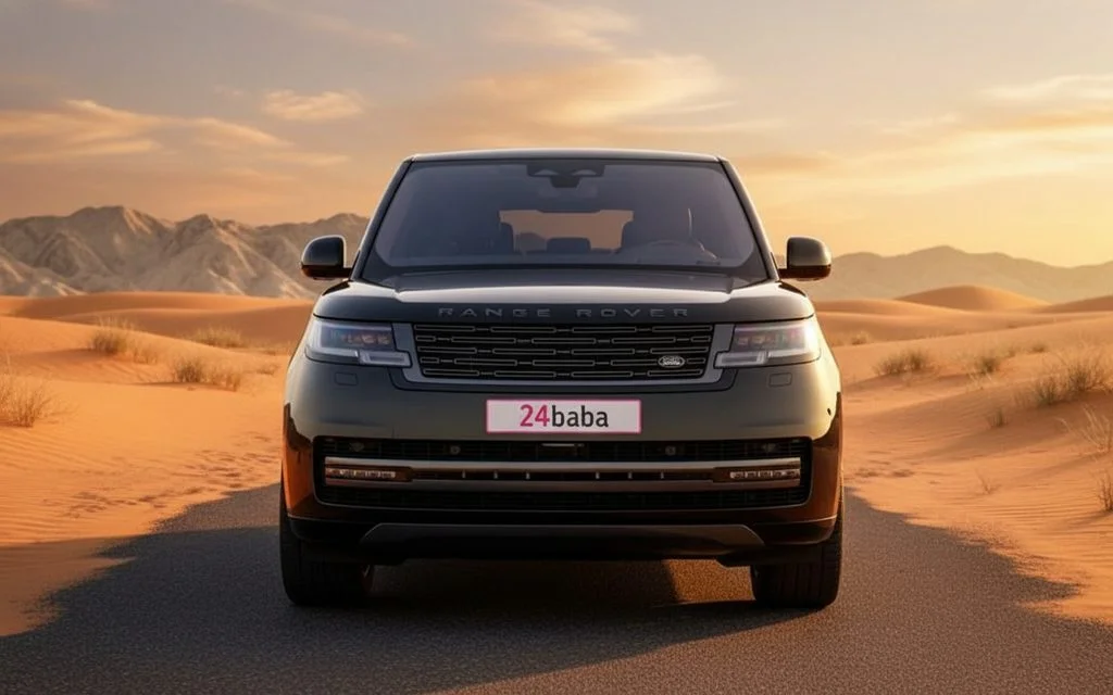 LandRover RangeRover 2023 Black front view with headlights – rental in Dubai
