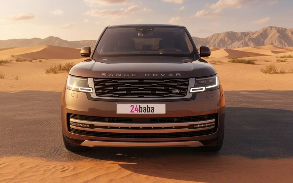 LandRover RangeRover 2023 Grey front view with headlights – rental in Dubai