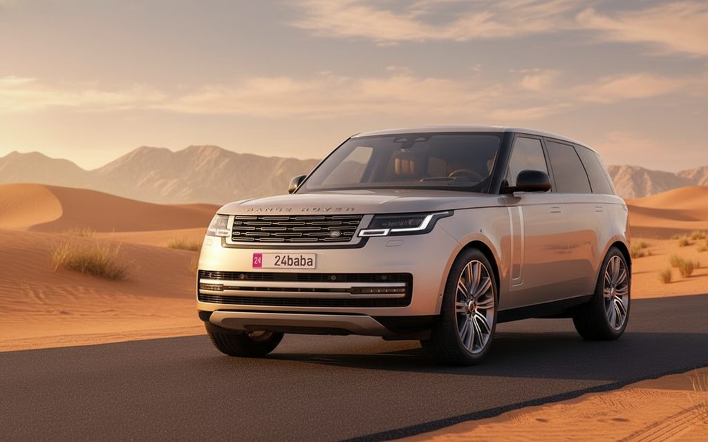 LandRover RangeRover 2023 Silver front view with headlights – rental in Dubai