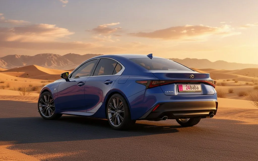 Lexus Is 2022 Blue rear view showing taillights – rental in Dubai