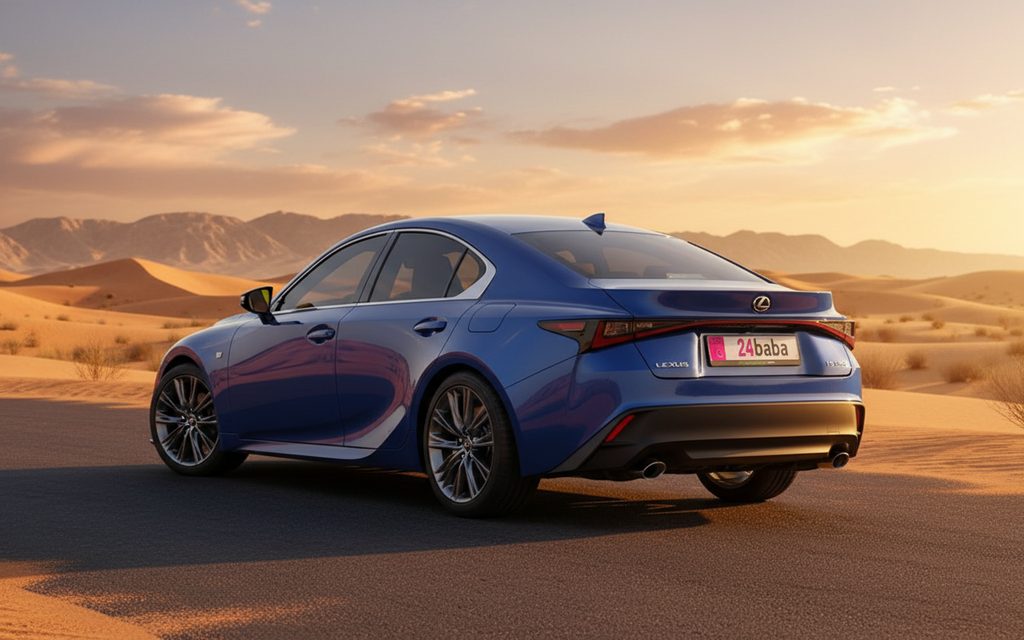 Lexus Is 2022 Blue rear view showing taillights – rental in Dubai
