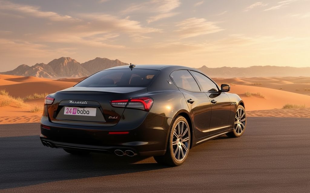 Maserati Ghibli 2023 Black rear view showing taillights – rental in Dubai