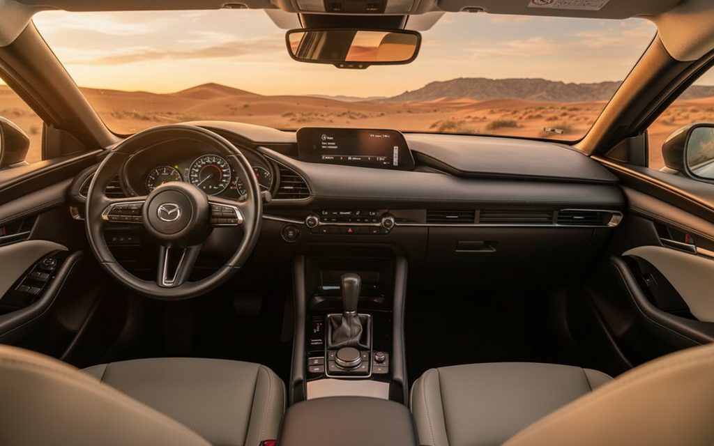 Mazda 3 2024 interior view showing trim – rental in Dubai