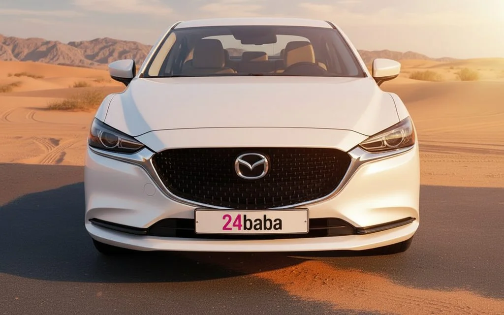 Mazda 6 2023 White front view with headlights – rental in Dubai