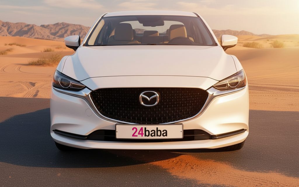 Mazda 6 2023 White front view with headlights – rental in Dubai