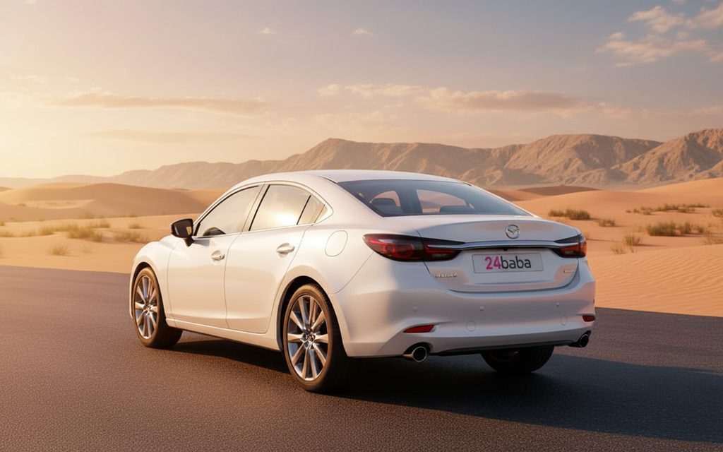 Mazda 6 2023 White rear view showing taillights – rental in Dubai