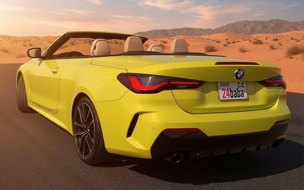 Bmw 430 2022 Yellow rear view showing taillights – rental in Dubai