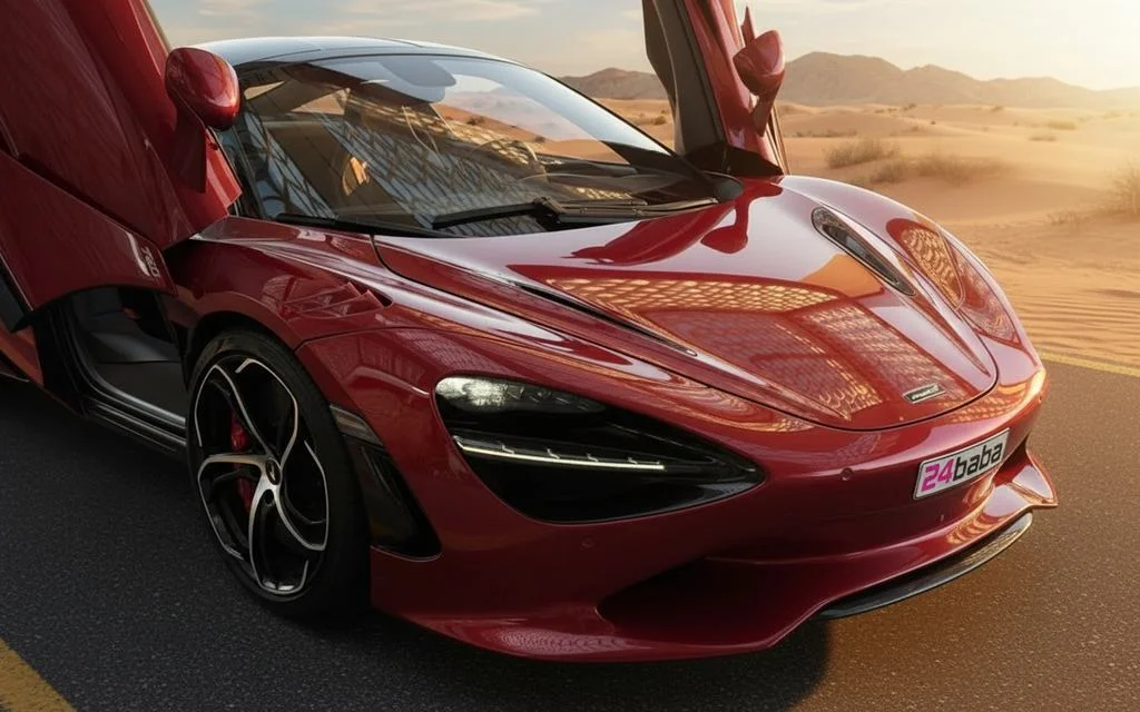 Mclaren 750S 2024 Red front view with headlights – rental in Dubai