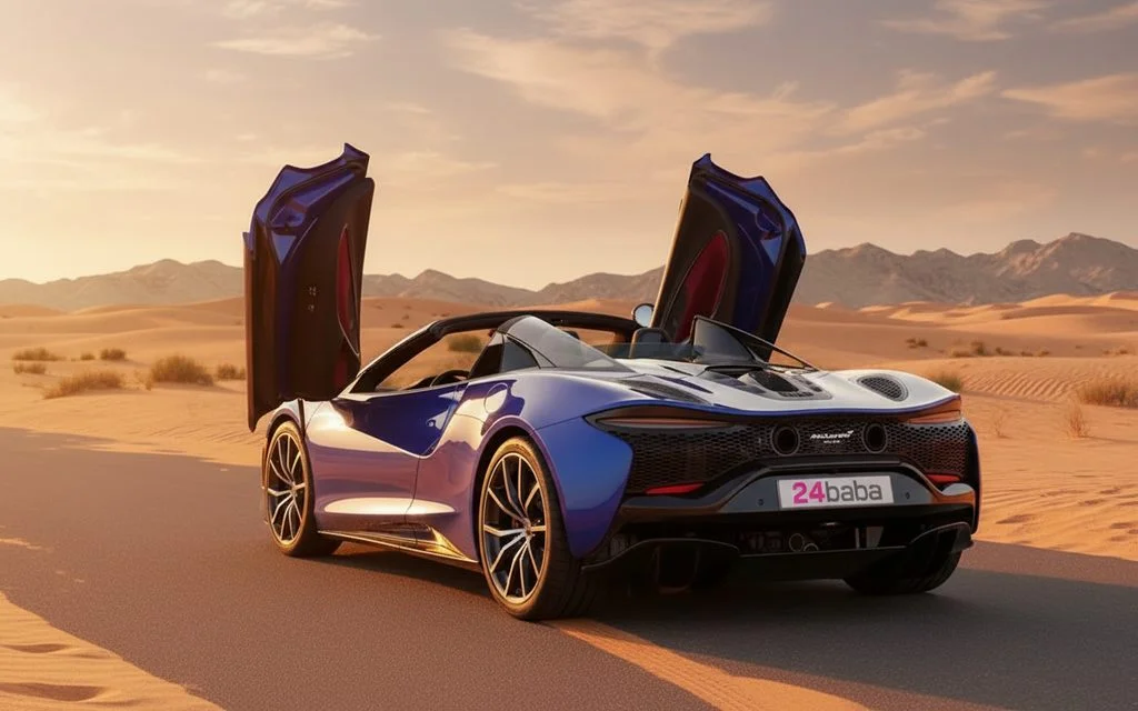 Mclaren Artura 2025 Blue rear view showing taillights – rental in Dubai