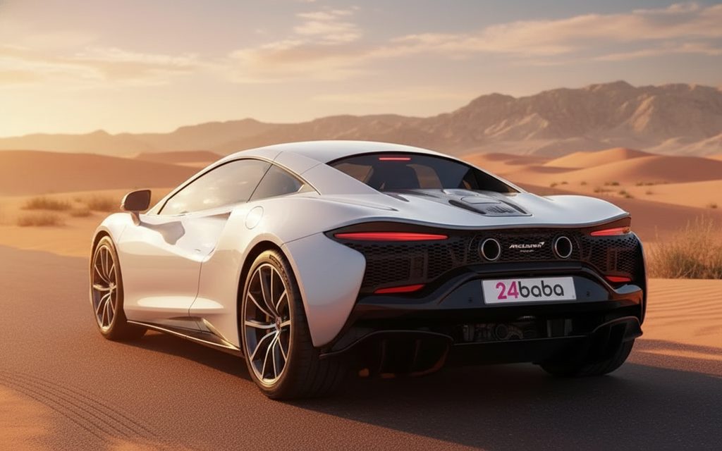 Mclaren Artura 2024 Grey rear view showing taillights – rental in Dubai