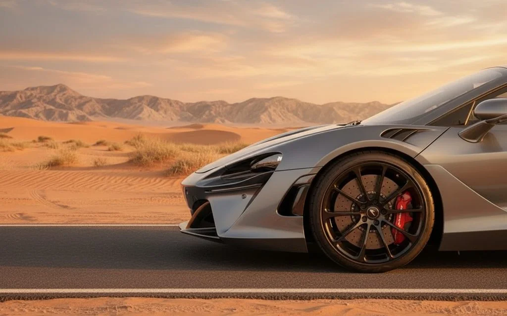 Mclaren Artura 2024 alloy wheel close up – rental in Dubai