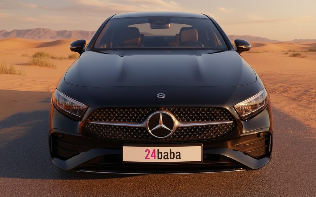 Mercedes A200 2024 Black front view with headlights