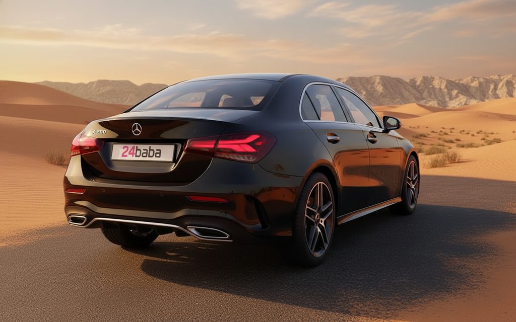 Mercedes A200 2024 Black rear view showing taillights