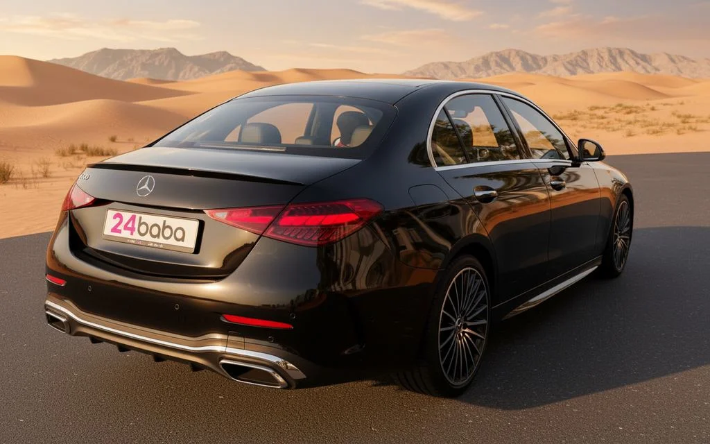 Mercedes C200 2025 Black rear view showing taillights