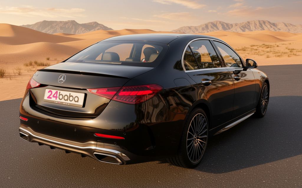 Mercedes C200 2025 Black rear view showing taillights