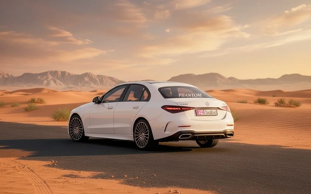 Mercedes C200 2022 White rear view showing taillights