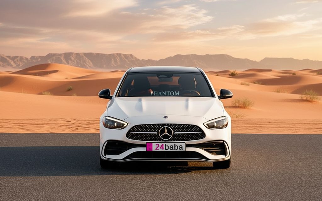 Mercedes C200 2022 White front view with headlights