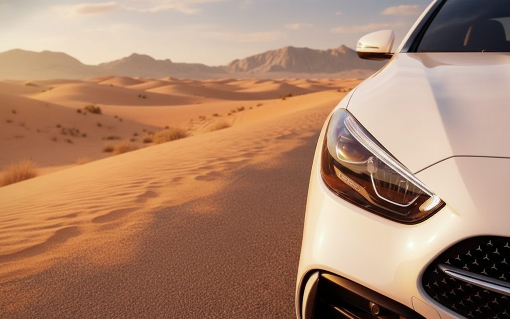 Mercedes C200 2024 White front view with headlights