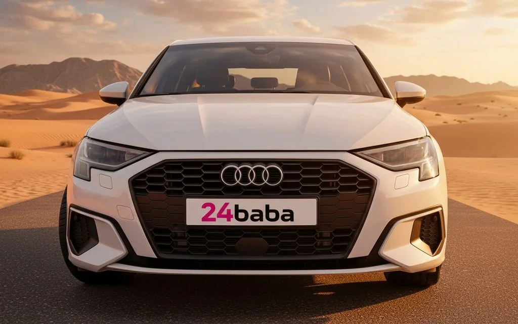 Audi A3 2024 White front view with headlights