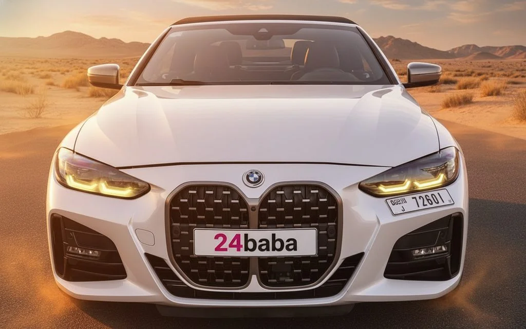 Bmw 440 2021 White front view with headlights – rental in Dubai