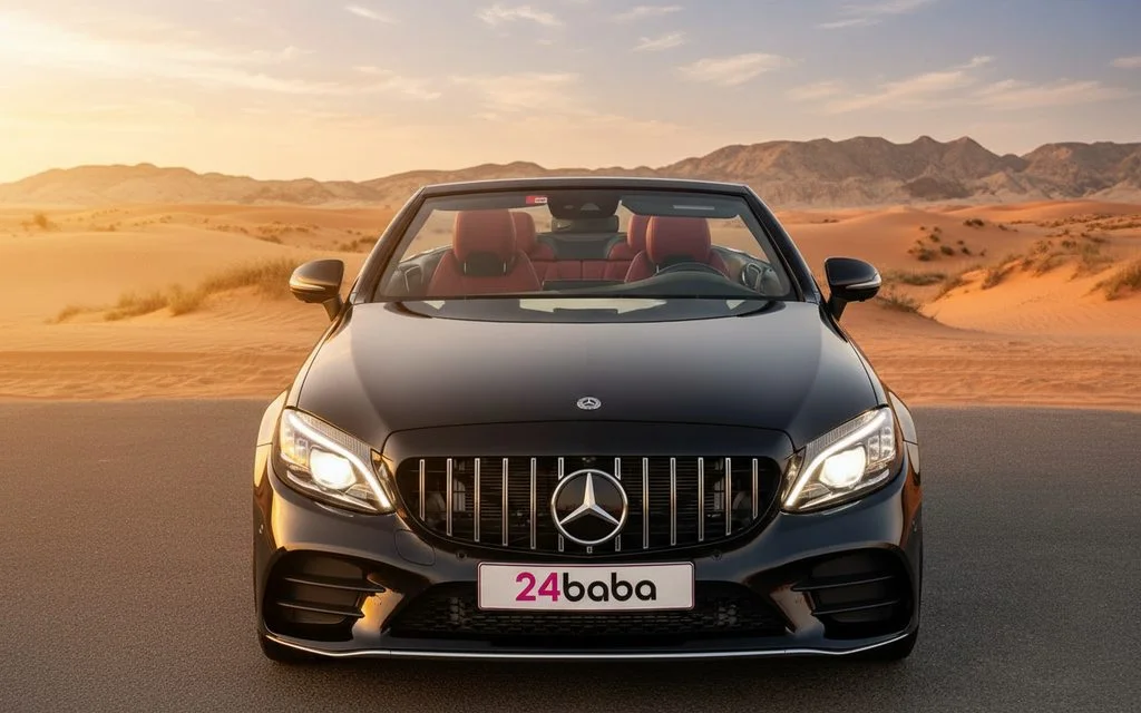 Mercedes C300 2021 Black front view with headlights