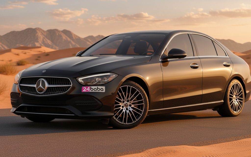 Mercedes C300 2022 Black front view with headlights